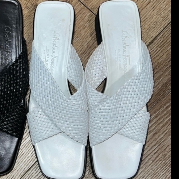 Salvatore Ferragamo White Basket Weave Wedge Sandals RTM - Picture 1 of 7